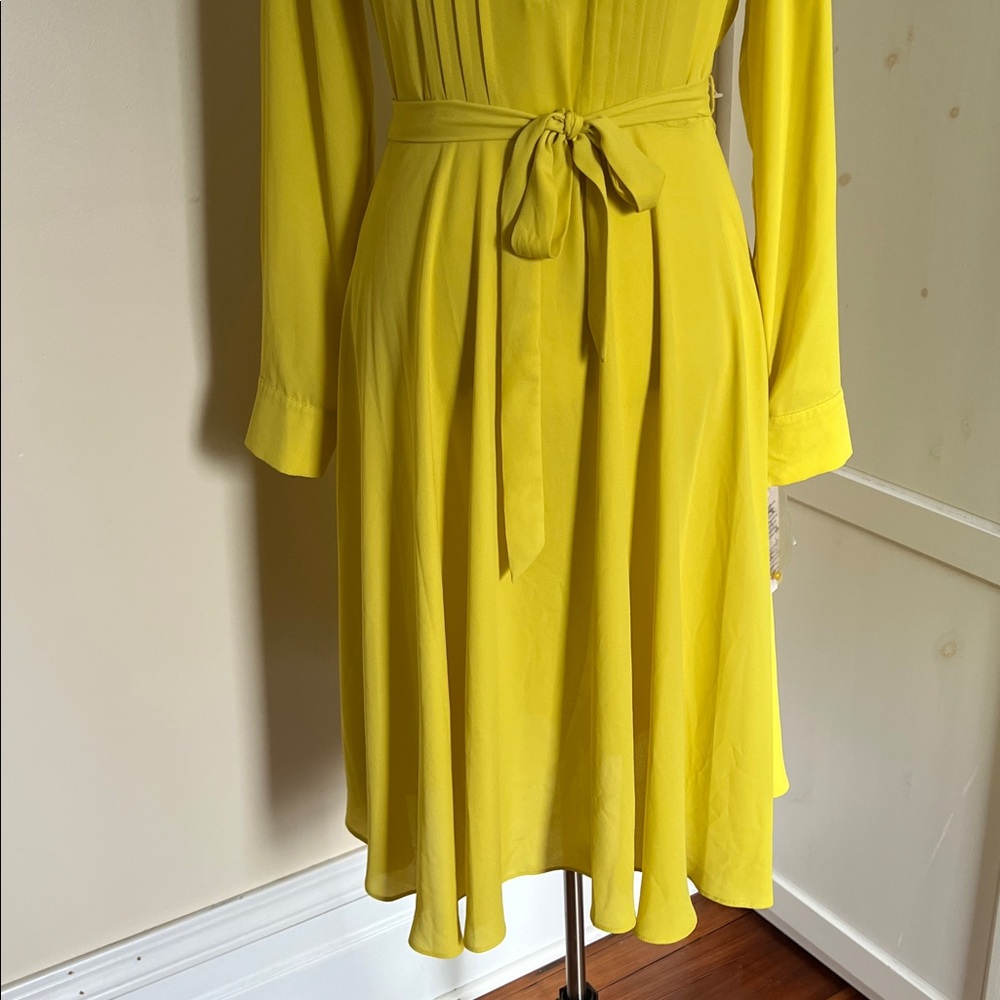 Nanette Lepore "Laurel Leaf" Pleated Midi Dress | Chartreuse NWT Size 4 - Picture 4 of 10